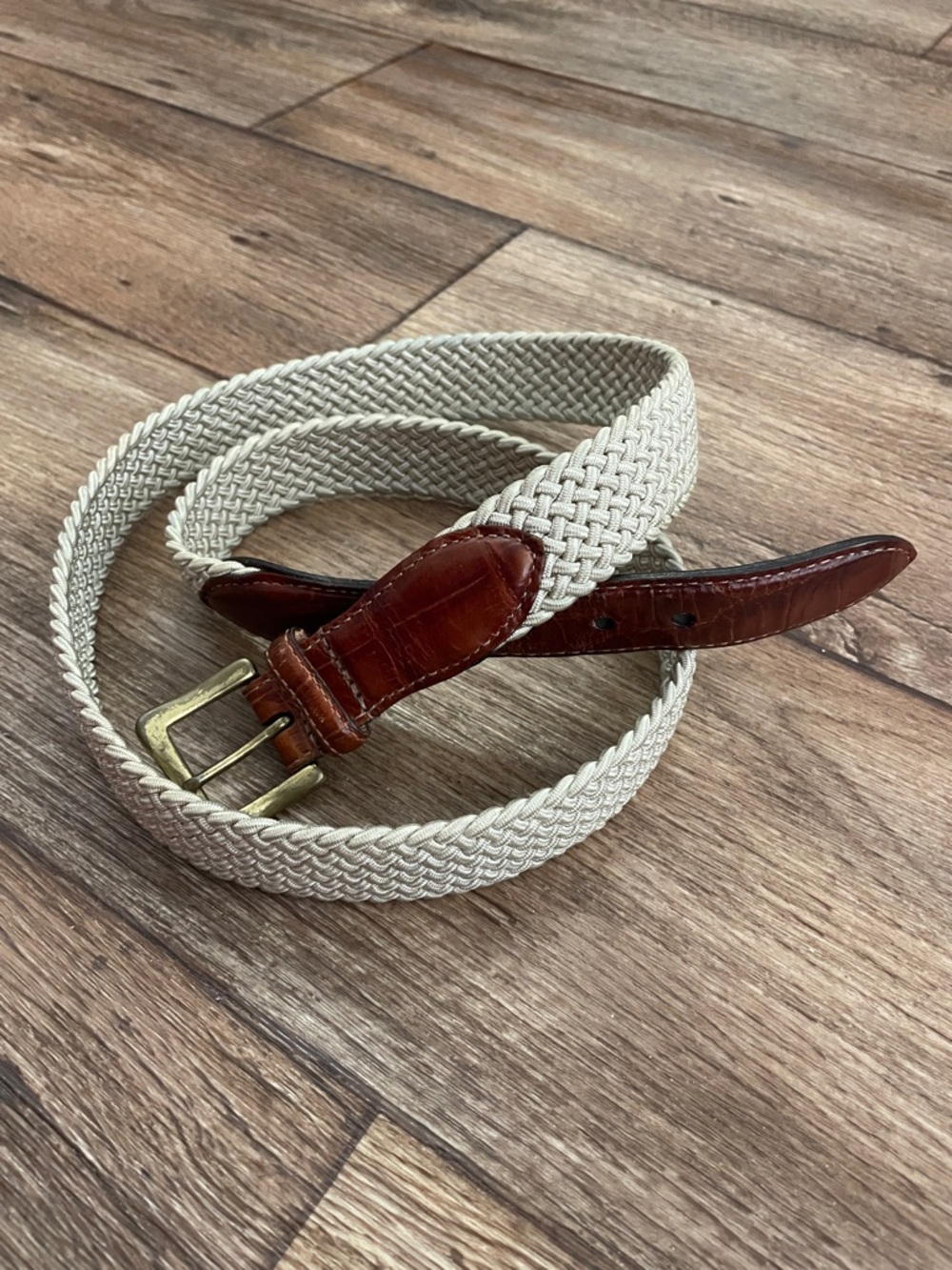 Martin Dingman Alligator Embossed Leather/Stretch Woven Belt Men Size 42